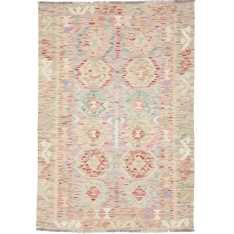 Tappeto Kilim Afghanistan Geometrico Beige Azzurro Rosa 104x