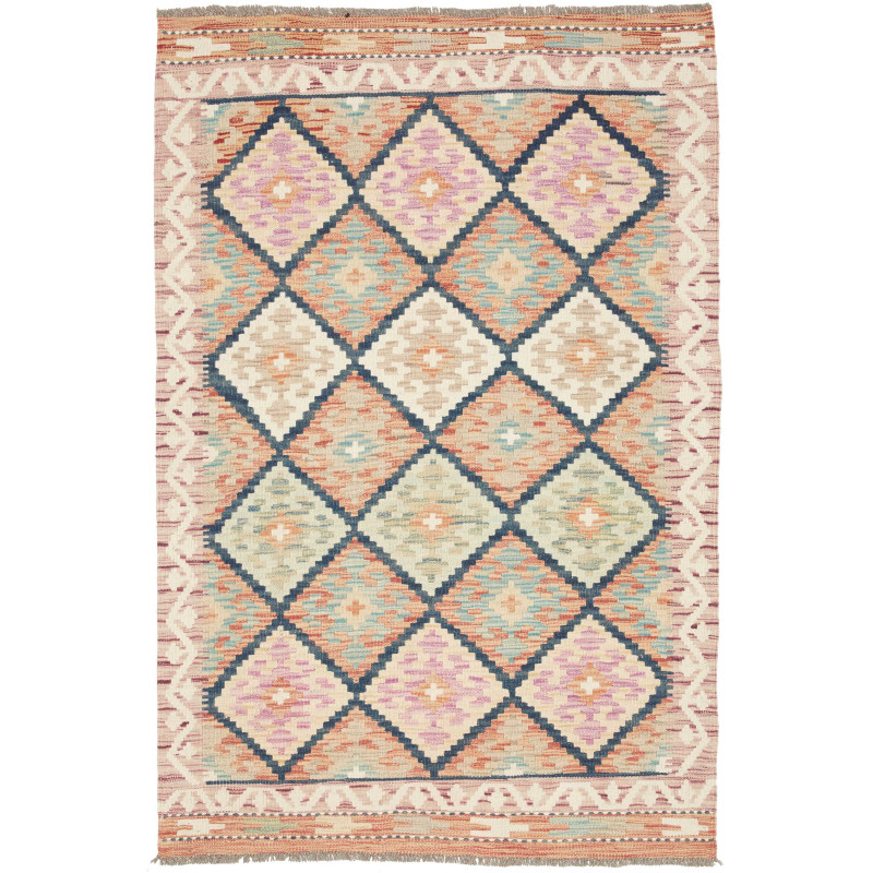 Tappeto Kilim Afghanistan Astratto Arancio Azzurro Crema 101