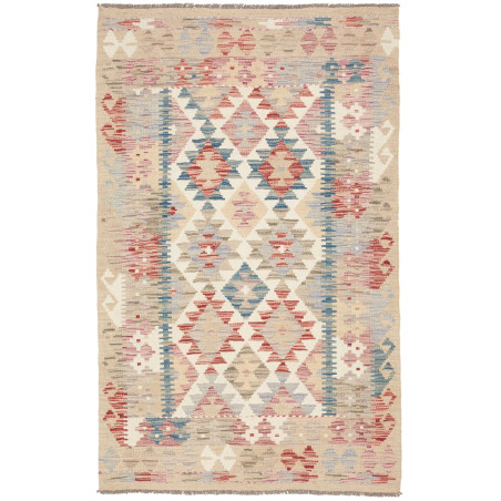 Tappeto Kilim Afghanistan Geometrico Beige Rosso 97x155 Cm