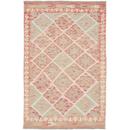 Tappeto Kilim Afghanistan Geometrico Corallo Celeste 102x152