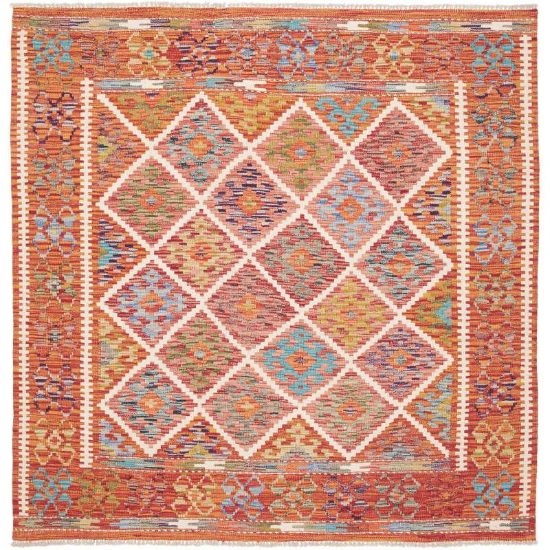 Tappeto Kilim Afghanistan Floreale Arancio Multicolore 157x1