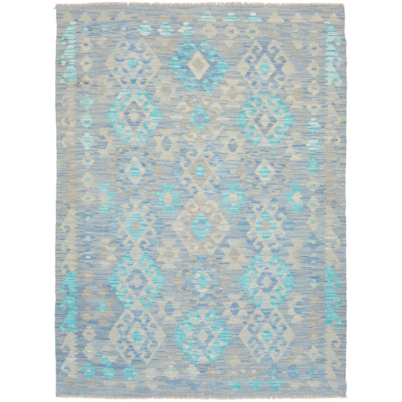 Tappeto Kilim Afghanistan Geometrico Azzurro Blu Beige 127x1