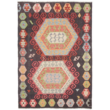 Tappeto Kilim Afghanistan Astratto Antracite Policromo 121x1