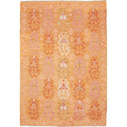 Tappeto Kilim Afghanistan Geometrico Arancio Ocra Rosa 128x1