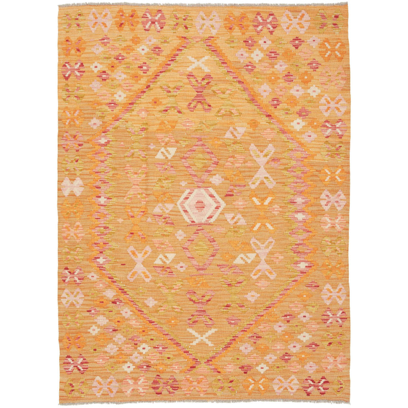 Tappeto Kilim Afghanistan Geometrico Oro Rosa 129x176 Cm