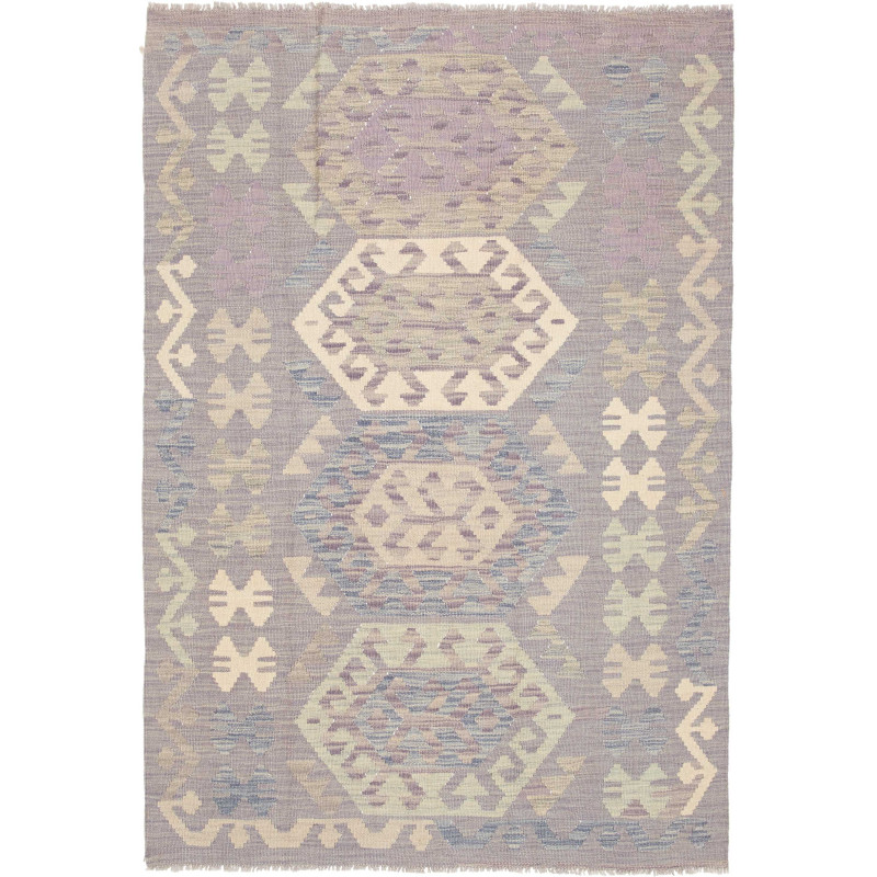 Tappeto Kilim Afghanistan Geometrico Lilla Beige 122x177 Cm