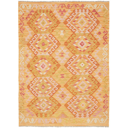 Tappeto Kilim Afghanistan Geometrico Giallo Arancione 125x17