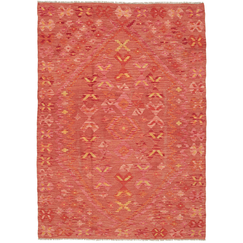 Tappeto Kilim Afghanistan Geometrico Terracotta Arancio 128x