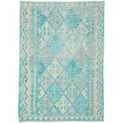 Tappeto Kilim Afghanistan Geometrico Turchese Crema 126x177
