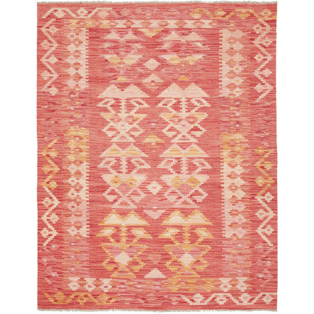 Tappeto Kilim Afghanistan Geometrico Rosso Corallo Crema 135