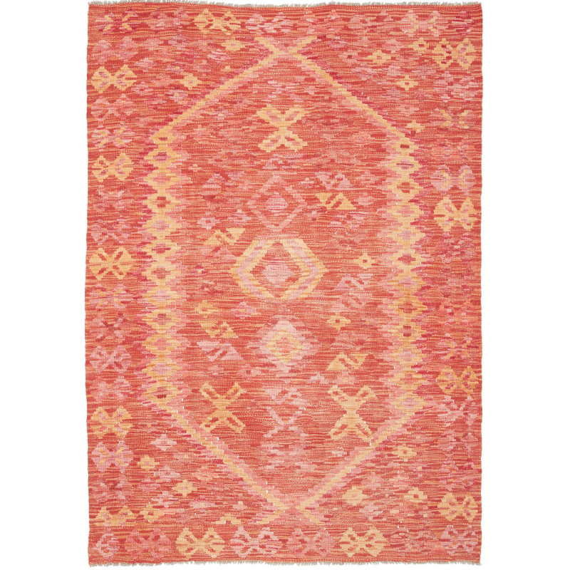 Tappeto Kilim Afghanistan Geometrico Rosso Arancione 121x175