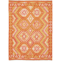Tappeto Kilim Afghanistan Geometrico Arancione Giallo 129x17