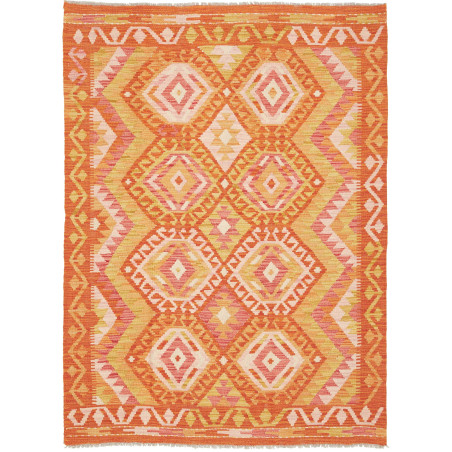 Tappeto Kilim Afghanistan Geometrico Arancione Giallo 129x17