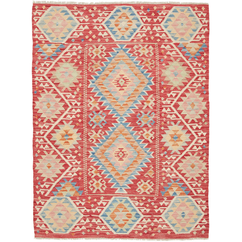 Tappeto Kilim Afghanistan Geometrico Rosso Azzurro 131x173 C