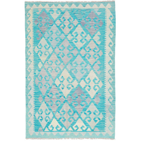 Tappeto Kilim Afghanistan Geometrico Turchese Crema 99x154 C
