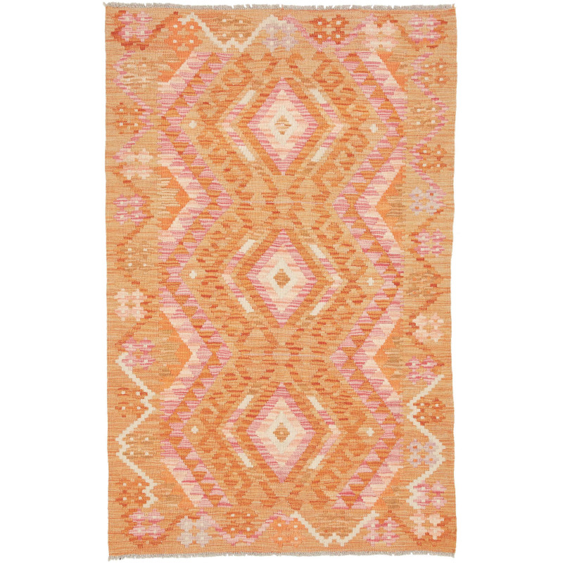 Tappeto Kilim Afghanistan Geometrico Arancio Rosa 97x154 Cm