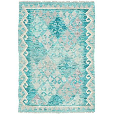 Tappeto Kilim Afghanistan Geometrico Turchese Grigio 104x153