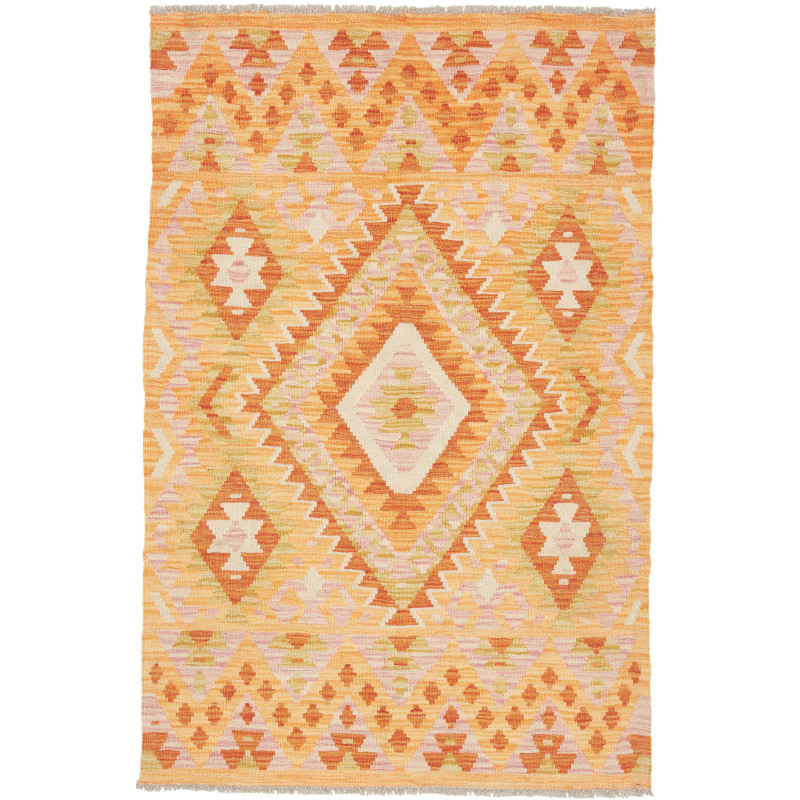 Tappeto Kilim Afghanistan Astratto Arancio Giallo 100x152 Cm