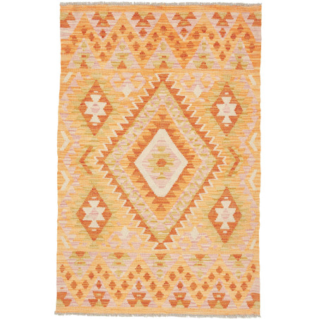 Tappeto Kilim Afghanistan Astratto Arancio Giallo 100x152 Cm