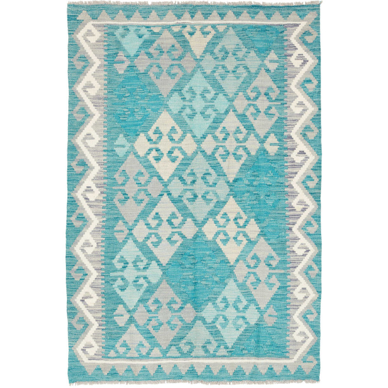 Tappeto Kilim Afghanistan Geometrico Turchese Grigio 106x159