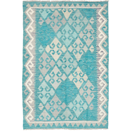 Tappeto Kilim Afghanistan Geometrico Turchese Grigio 106x159