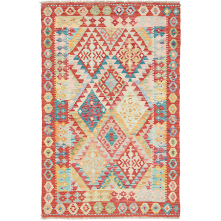 Tappeto Kilim Afghanistan Geometrico Rosso Multicolor 99x155