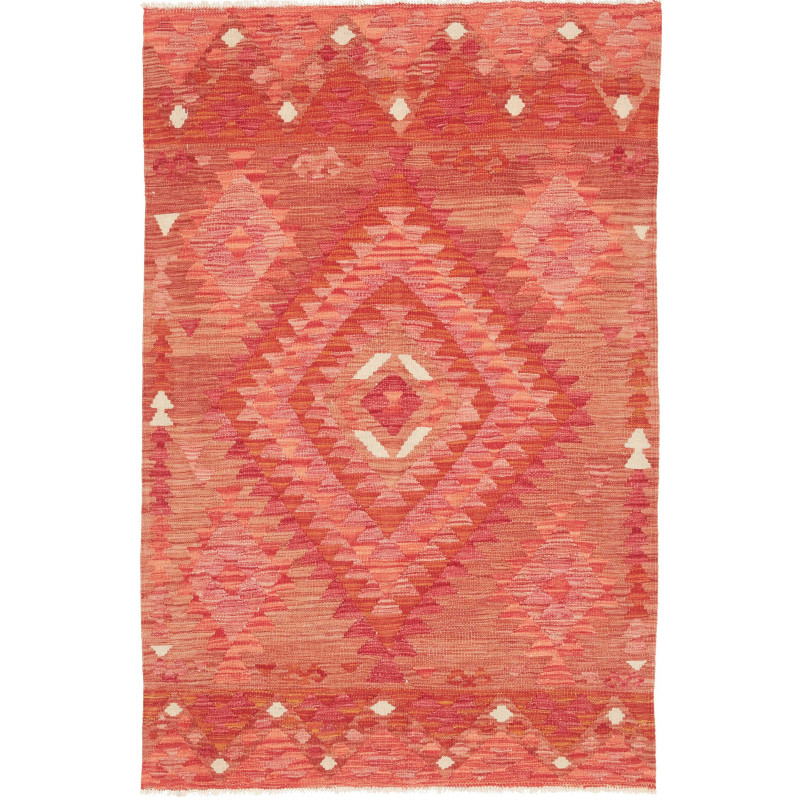 Tappeto Kilim Afghanistan Astratto Rosso Arancio 100x155 Cm