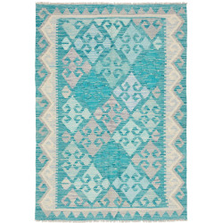 Tappeto Kilim Afghanistan Geometrico Turchese Crema 103x151