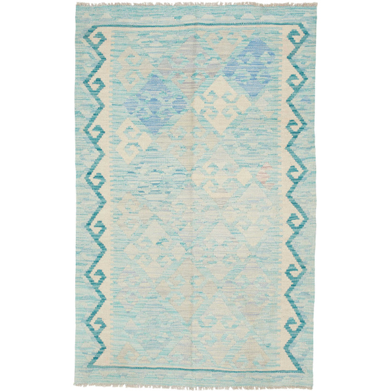 Tappeto Kilim Afghanistan Geometrico Turchese Azzurro Crema