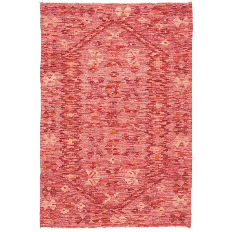 Tappeto Kilim Afghanistan Geometrico Rosso Rosa 99x147 Cm