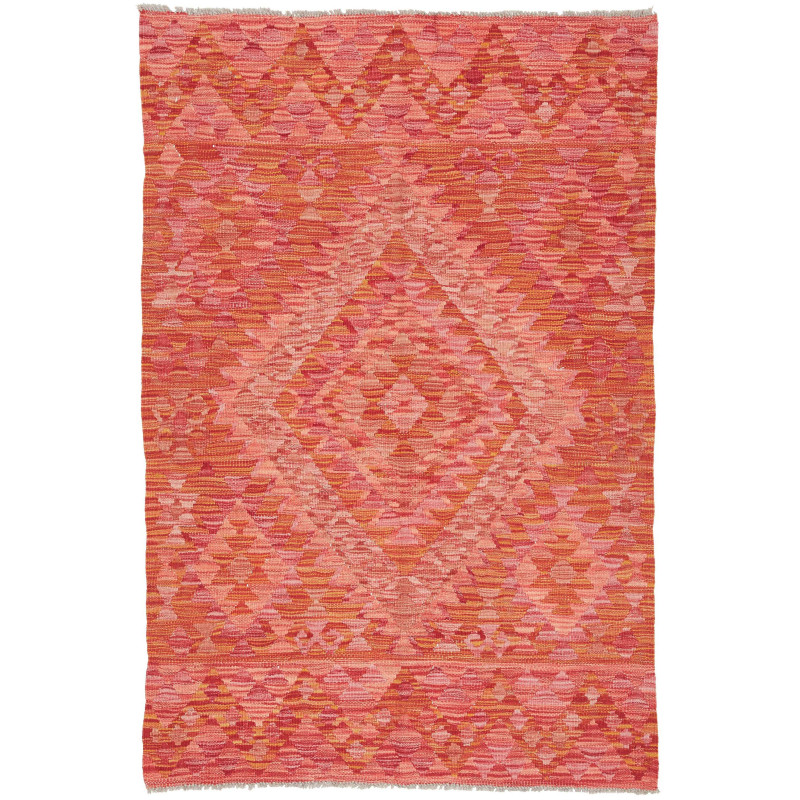 Tappeto Kilim Afghanistan Geometrico Rosso Arancio Rosa 99x1