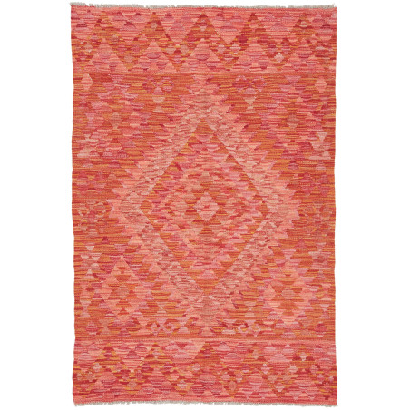 Tappeto Kilim Afghanistan Geometrico Rosso Arancio Rosa 99x1