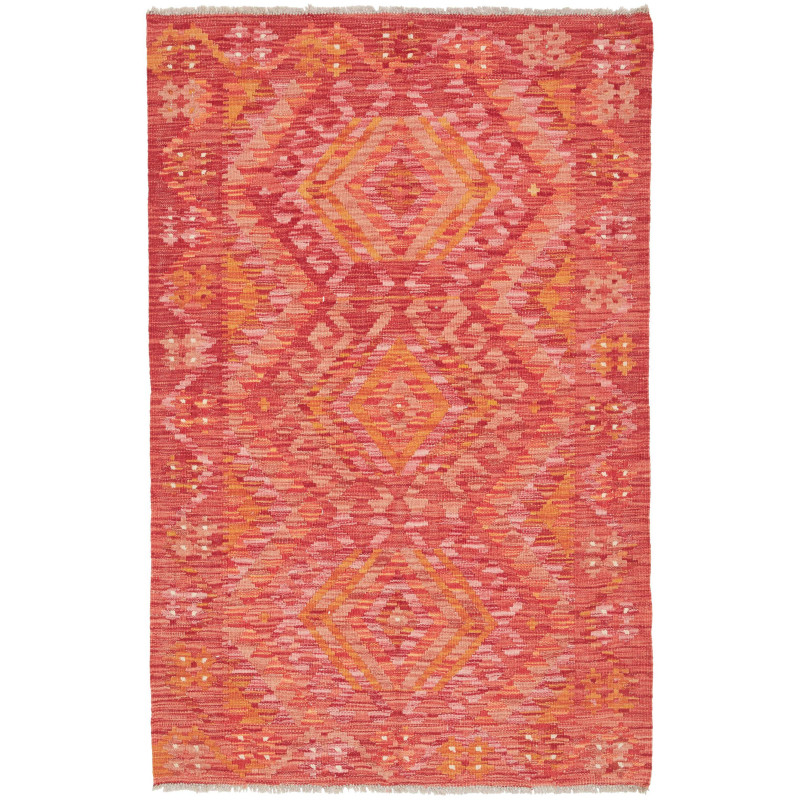 Tappeto Kilim Afghanistan Geometrico Rosso Arancio 98x153 Cm