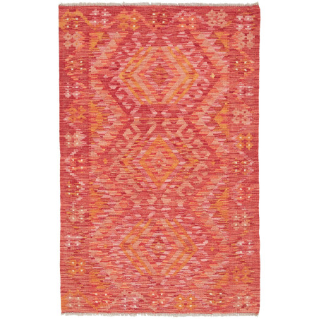 Tappeto Kilim Afghanistan Geometrico Rosso Arancio 98x153 Cm