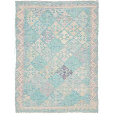 Tappeto Kilim Afghanistan Astratto Azzurro Crema 152x198 Cm