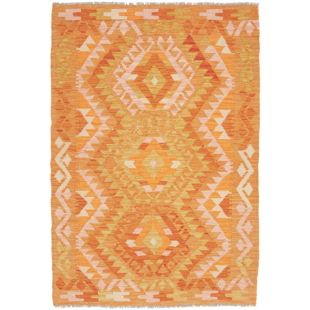Tappeto Kilim Afghanistan Astratto Arancio Giallo 101x148 Cm