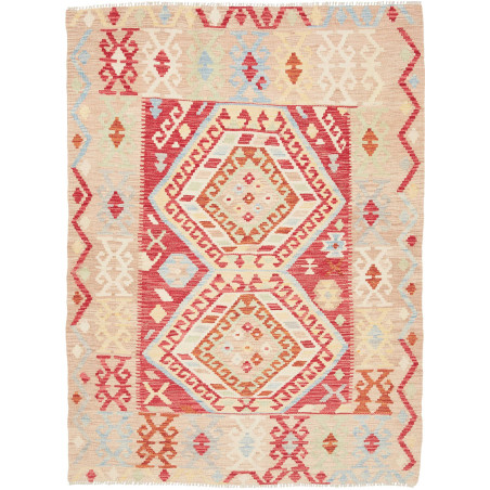 Tappeto Kilim Afghanistan Geometrico Beige Rosso 123x169 Cm