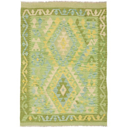 Tappeto Kilim Afghanistan Geometrico Verde Giallo 103x148 Cm