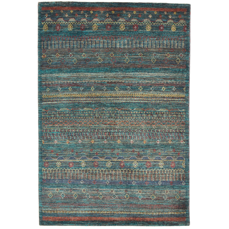Tappeto Royal Gabbeh Pakistan Geometrico Petrolio Rosso 148x