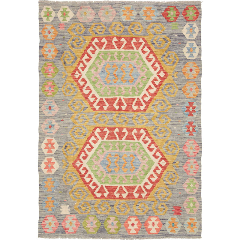 Tappeto Kilim Afghanistan Astratto Blu Policromo Vivace 126x