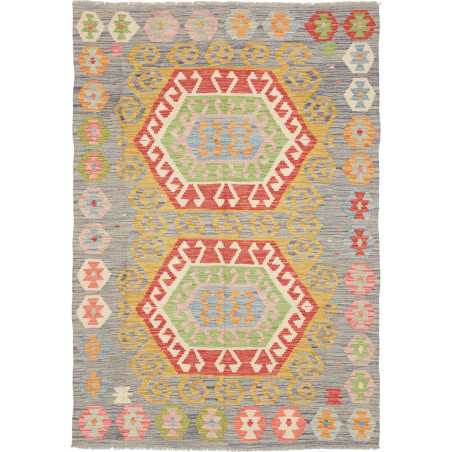 Tappeto Kilim Afghanistan Astratto Blu Policromo Vivace 126x