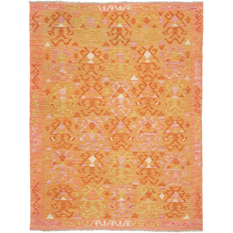 Tappeto Kilim Afghanistan Geometrico Arancio Rosa 158x210 Cm