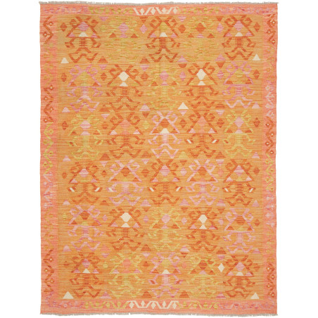 Tappeto Kilim Afghanistan Geometrico Arancio Rosa 158x210 Cm