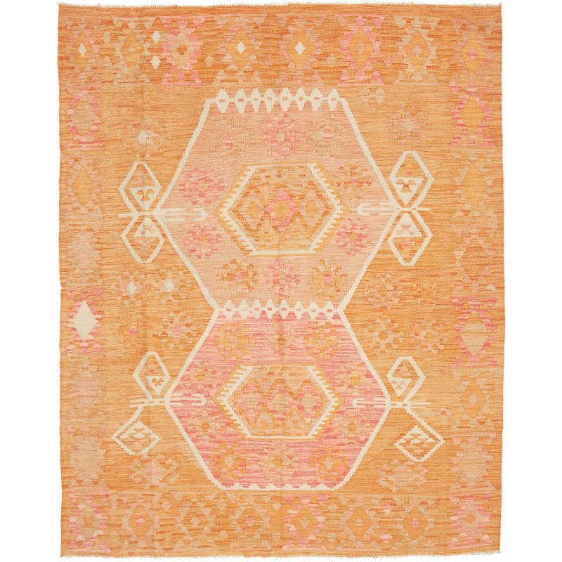 Tappeto Kilim Afghanistan Geometrico Arancio Rosa 156x200 Cm