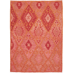 Tappeto Kilim Afghanistan Geometrico Rosso Arancione 145x200