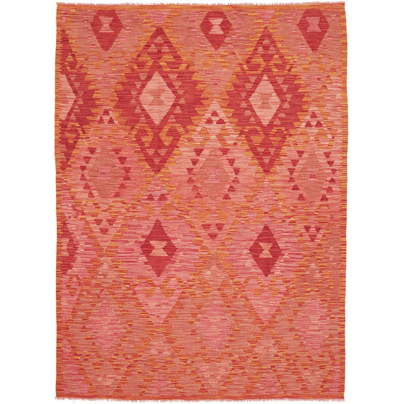 Tappeto Kilim Afghanistan Geometrico Rosso Arancione 145x200