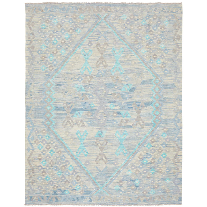 Tappeto Kilim Afghanistan Geometrico Azzurro Grigio 156x203