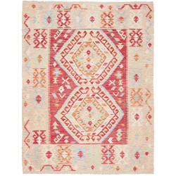 Tappeto Kilim Afghanistan Astratto Beige Rosso Blu 126x167 C