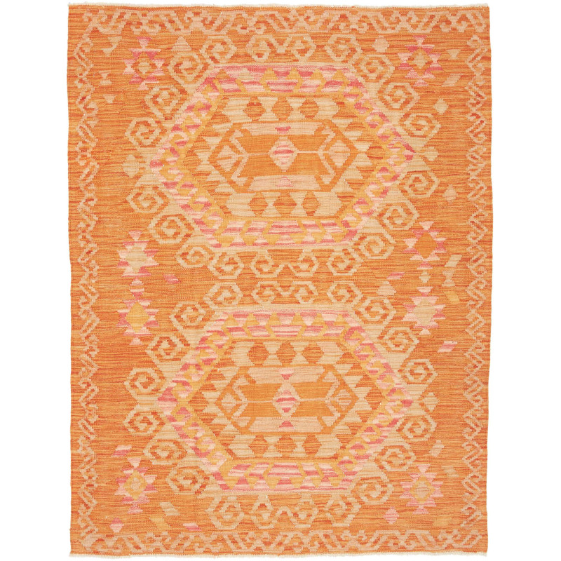 Tappeto Kilim Afghanistan Geometrico Arancione Beige 131x175
