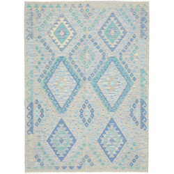 Tappeto Kilim Afghanistan Geometrico Grigio Azzurro 132x181